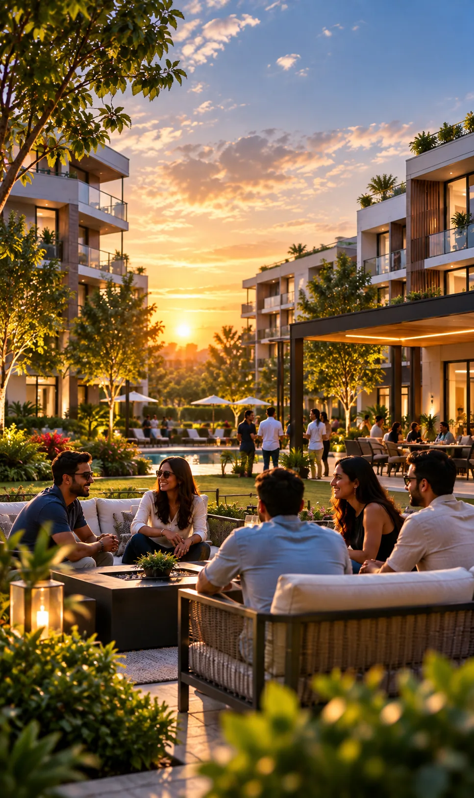 Housing community at sunset