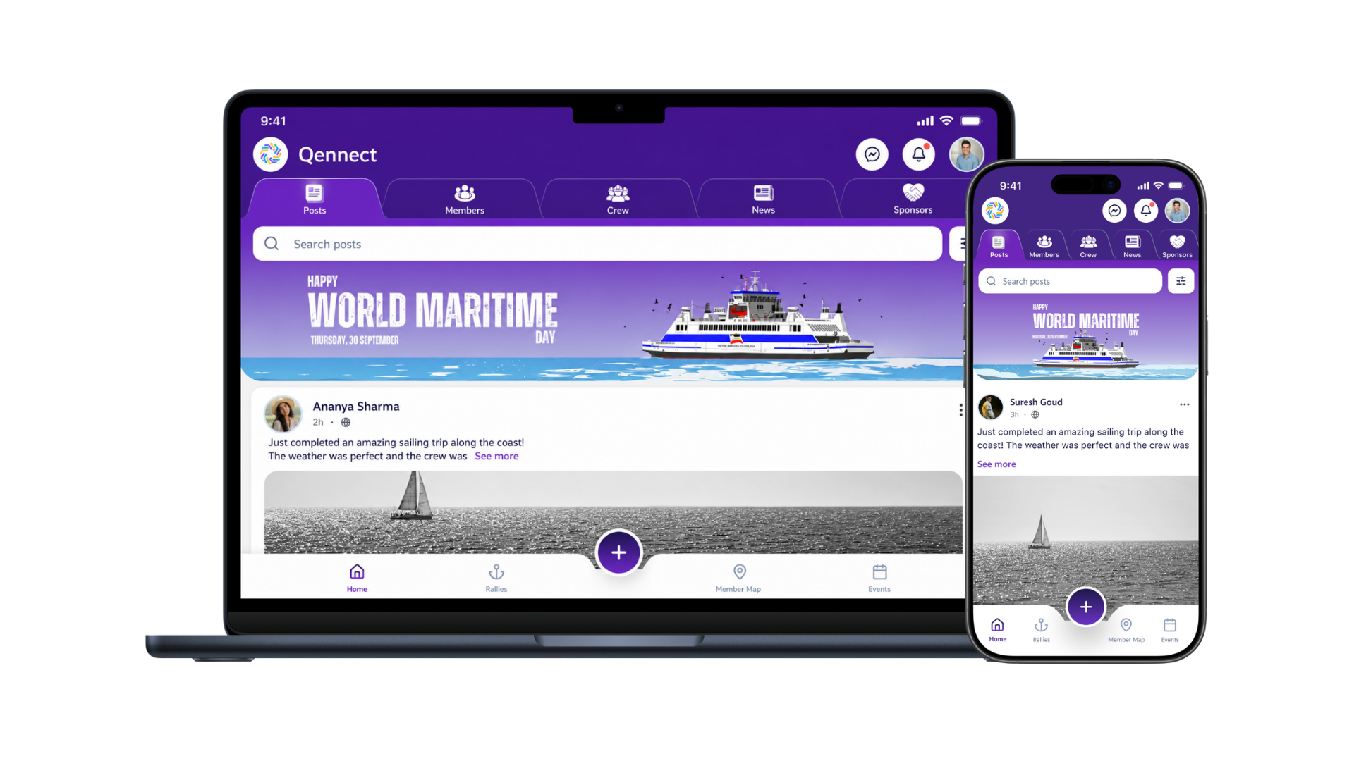 Qennect members community platform shown on laptop and phone