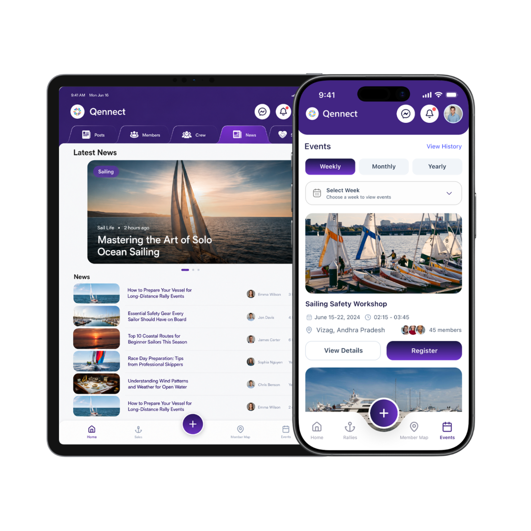 Qennect app news and events feed for sailing communities