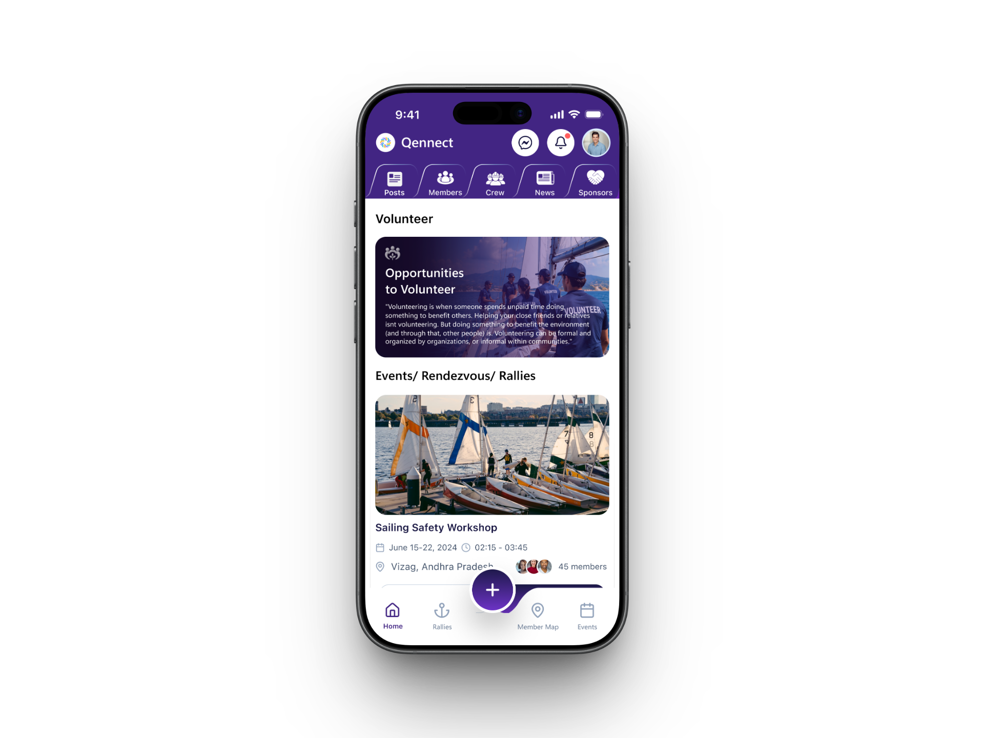 Qennect sailing app volunteer opportunities and upcoming rendezvous