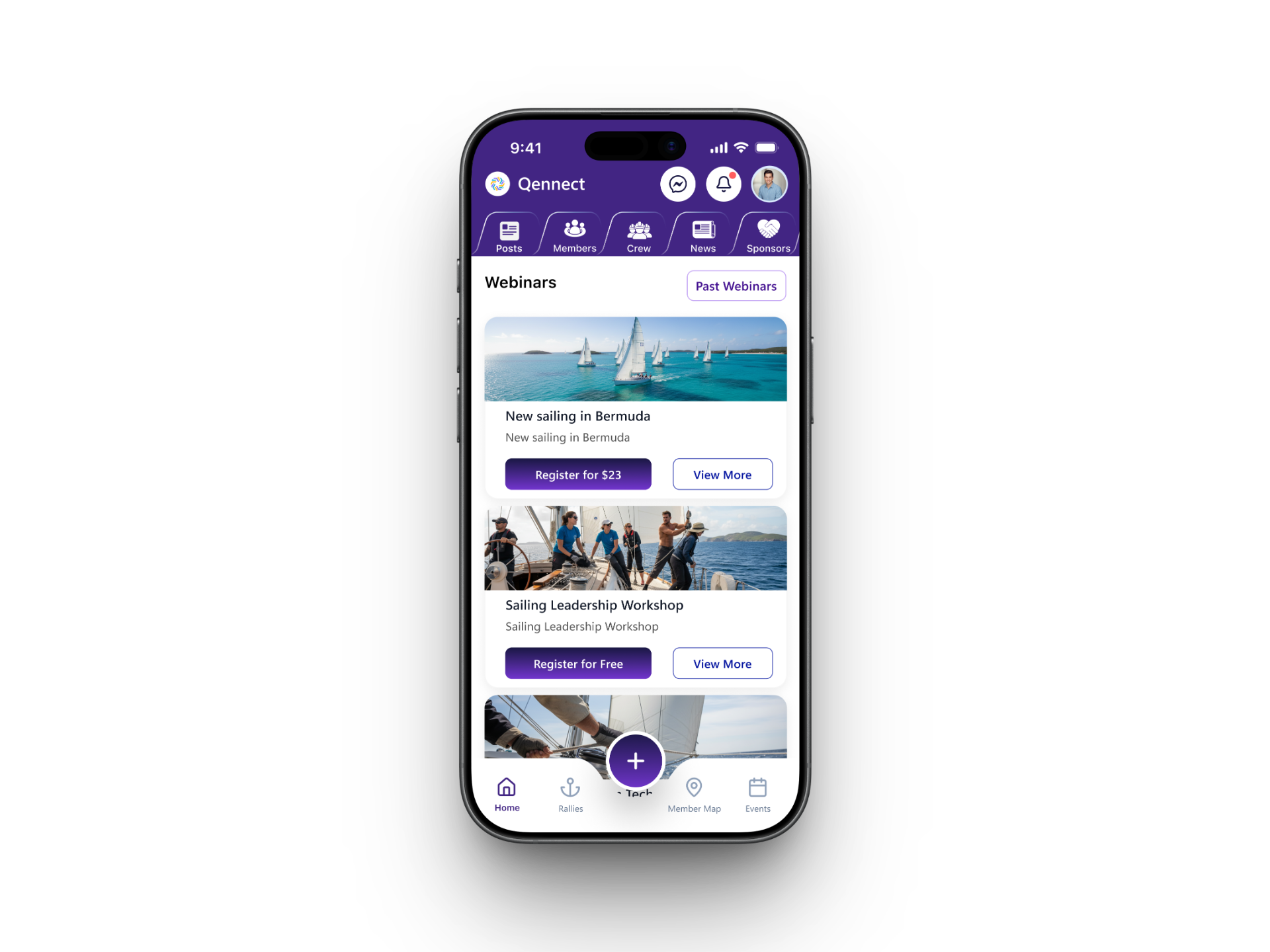 Qennect sailing app webinars list with paid and free sailing sessions